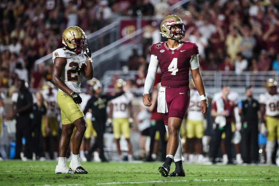 DJ Uiagalelei in action during a college football game, reflecting on his journey from Clemson to Florida State