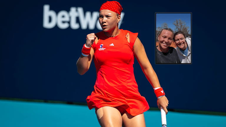 Diana Shnaider celebrates a win at the Madrid Open 2025