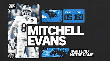 Mitchell Evans celebrates a first down with Notre Dame, now joining the Carolina Panthers