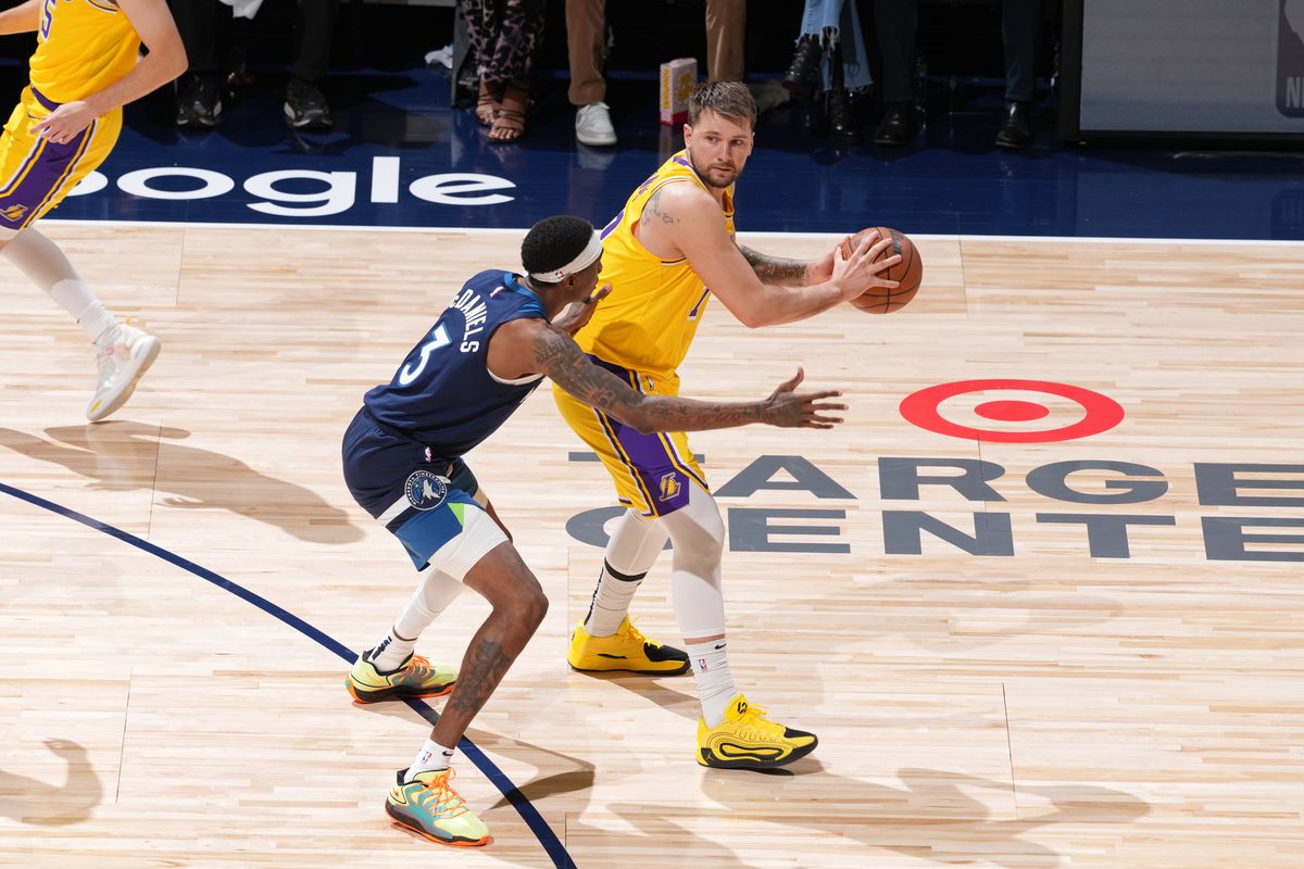 Luka Doncic on court during Game 3, Lakers vs Timberwolves