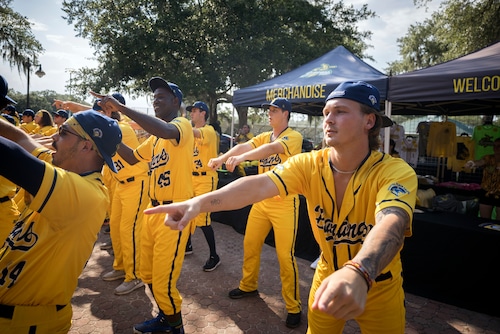 Savannah Bananas entertain the crowd at Clemson Memorial Stadium