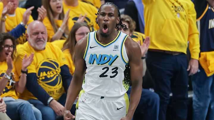 Aaron Nesmith in action for the Indiana Pacers during the NBA Playoffs