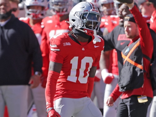 Denzel Burke celebrates after a big play at Ohio State