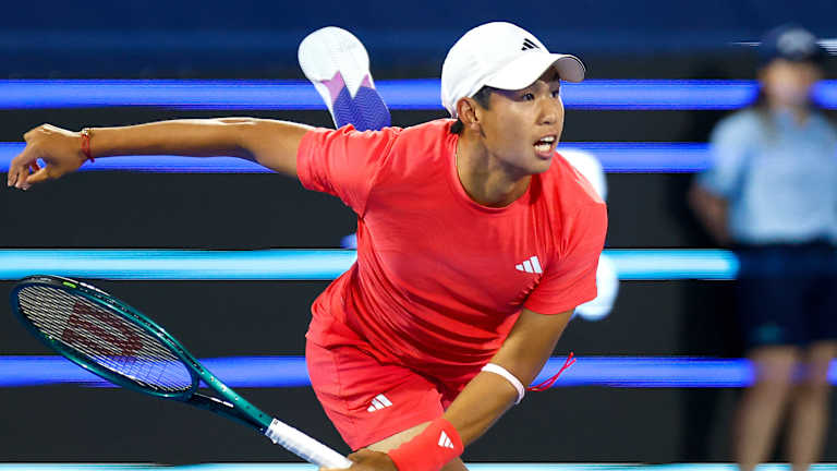 Marcos Giron focused during a first-round match at the Madrid Open