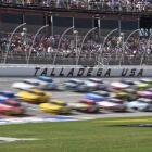 Cars racing on Talladega Superspeedway during the ARCA race Talladega weekend