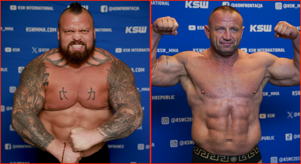 Eddie Hall during his MMA debut at KSW 105, showing incredible size and power in the cage
