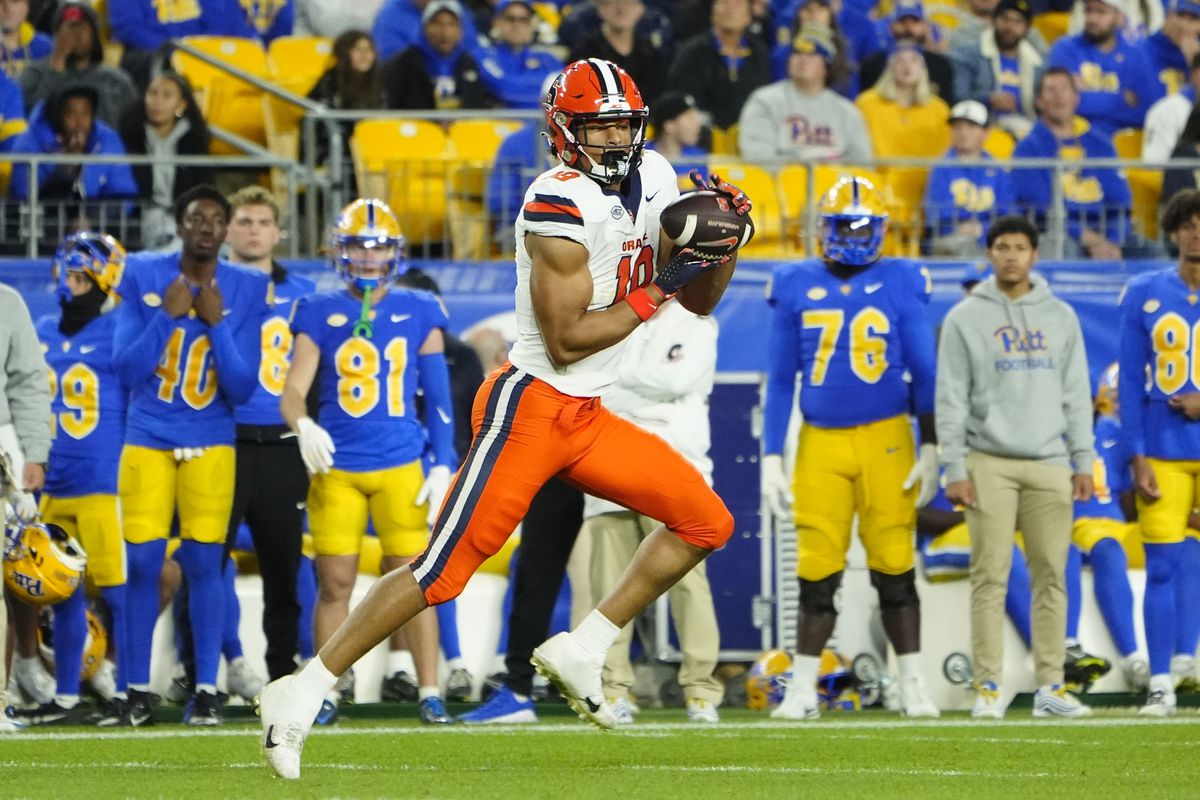 Oronde Gadsden celebrates a touchdown for Syracuse