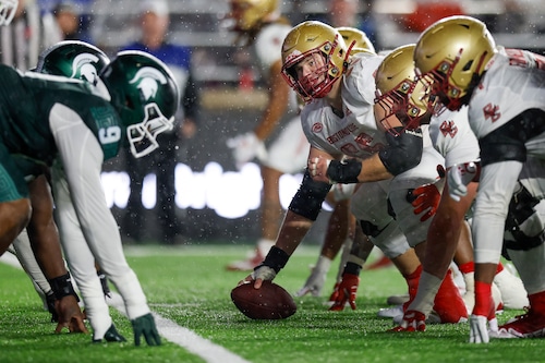 Drew Kendall prepares for a snap at Boston College
