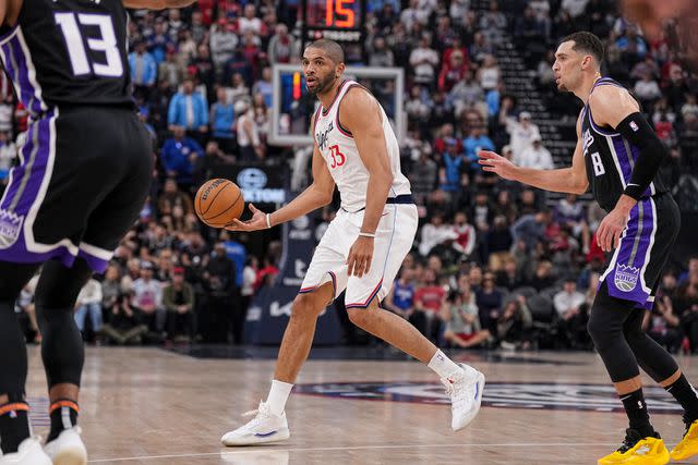 Nicolas Batum of the LA Clippers during a playoff game, exemplifying resilience in his NBA career