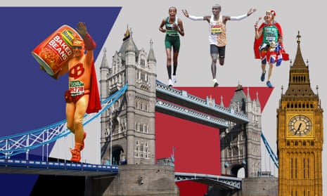 Runners at the start of London Marathon with cheering crowds along the iconic route.