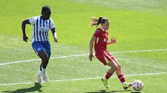 Jugadoras de Real Madrid Femenino celebrando un gol en el derbi ante Madrid CFF