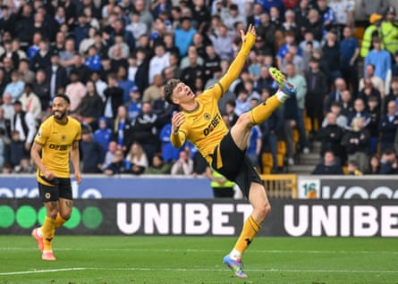Wolves vs Leicester City action - Wolves players celebrate at Molineux
