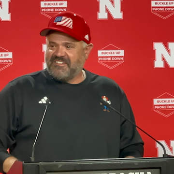 Nebraska volleyball Head Coach Dani Busboom Kelly addresses fans at John Cook Arena