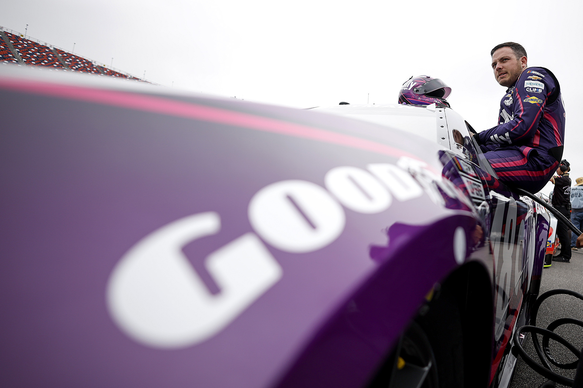 Zane Smith celebrates his first NASCAR Cup pole at Talladega Superspeedway