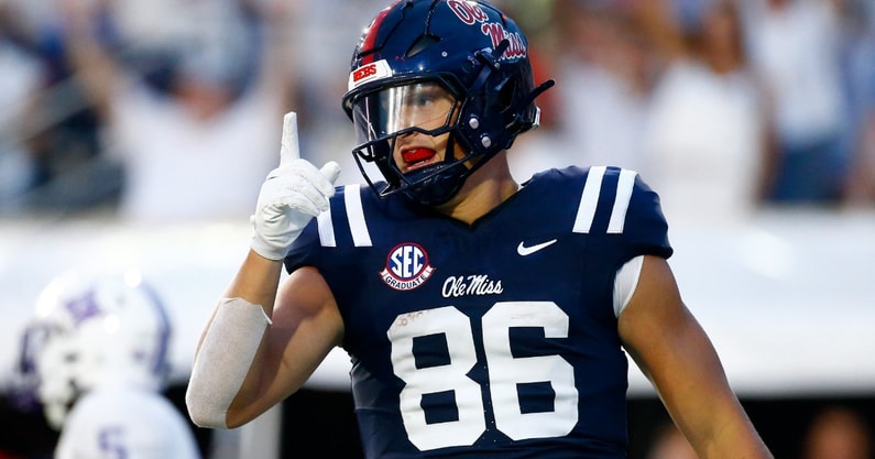 Caden Prieskorn in Ole Miss uniform before signing with Detroit Lions