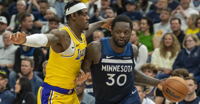 Julius Randle celebrates after a big playoff performance for the Minnesota Timberwolves