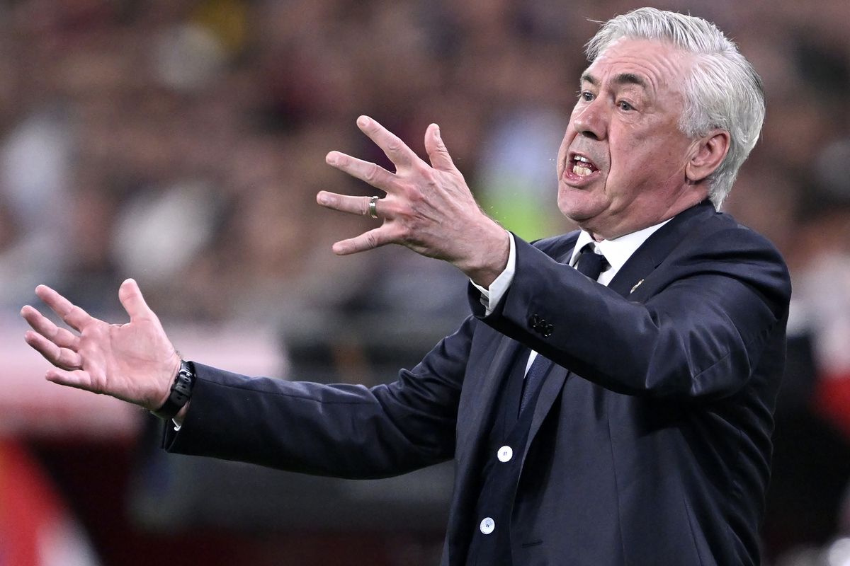 Real Madrid manager Carlo Ancelotti reacts during the 2025 Copa del Rey Final
