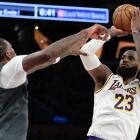 LeBron James leading the Lakers roster in a playoff game