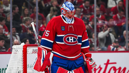 Washington Capitals goalie stretches before NHL playoff game