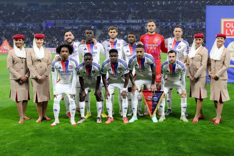 Emirates branding on Olympique Lyonnais jerseys during a match