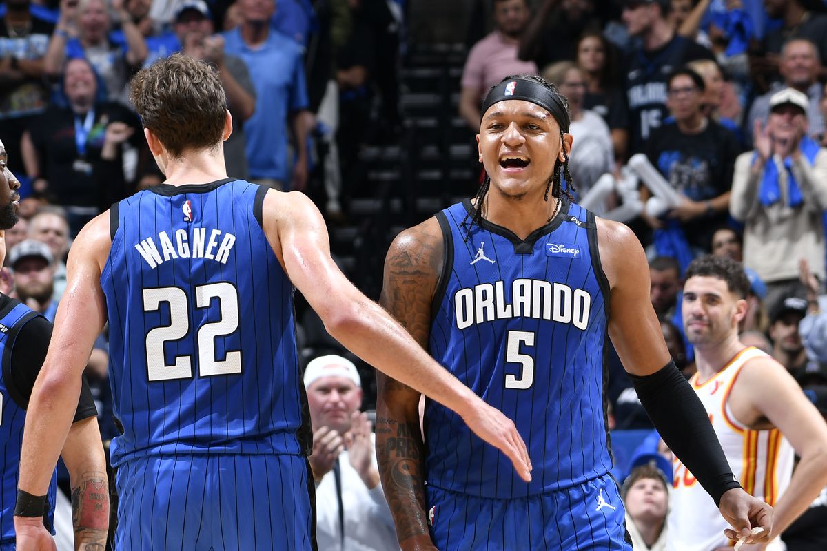 Franz Wagner attacking the rim against the Boston Celtics, demonstrating his crucial role for Orlando Magic