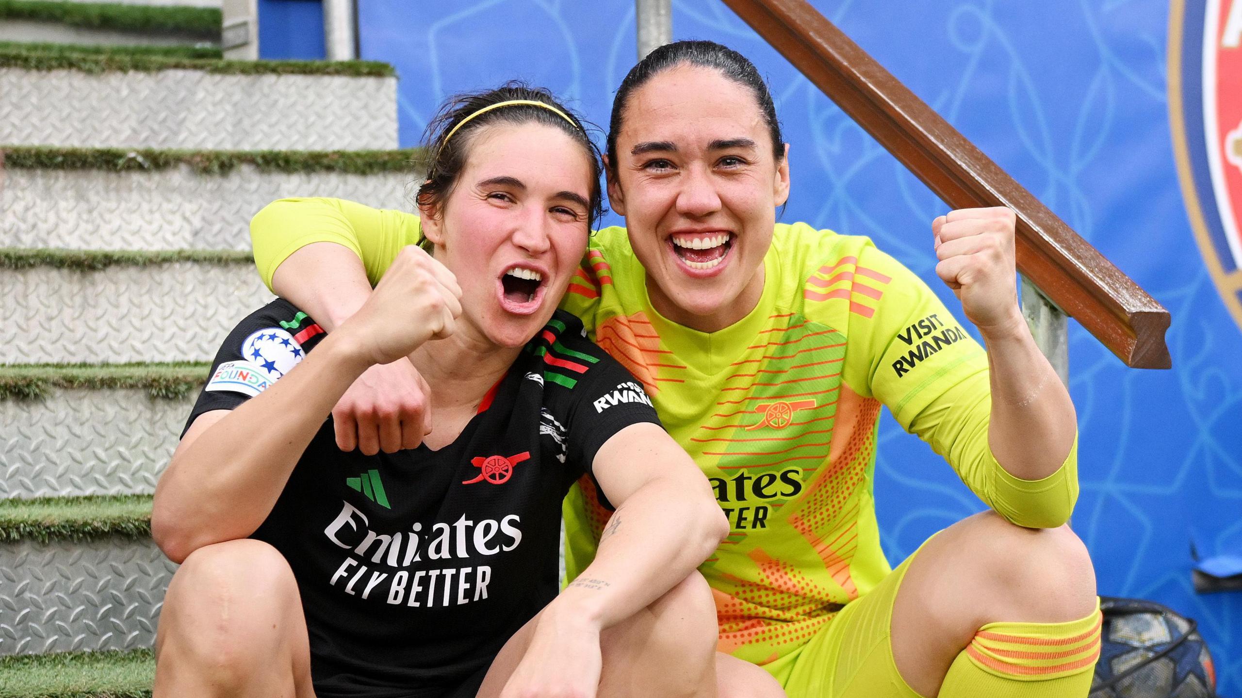 Arsenal celebrate securing a spot in the UEFA Women's Champions League final against Lyon