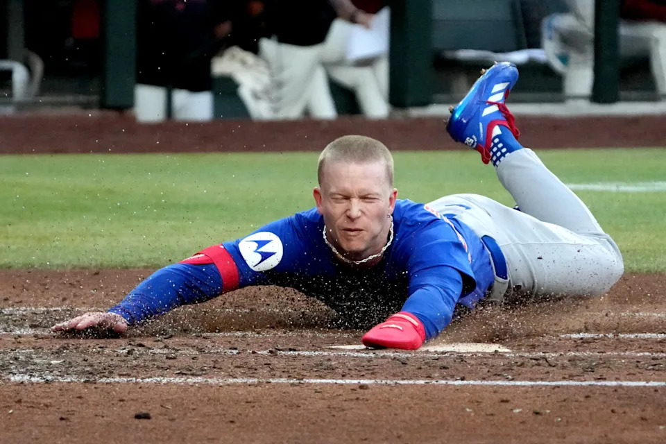 Crow Armstrong celebrates with the Cubs during the 2025 MLB season