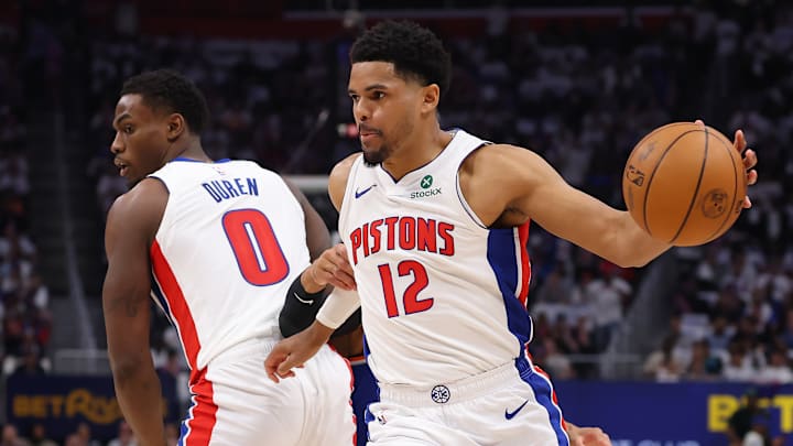 Tobias Harris drives to the basket in a pivotal Detroit Pistons game.