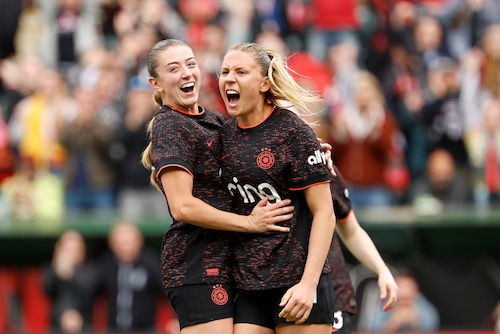 Racing Louisville vs Portland Thorns action at Providence Park