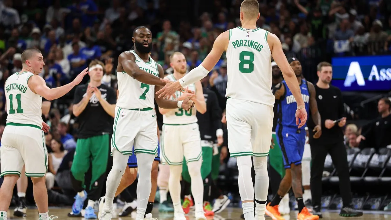Jayson Tatum drives to the basket for the Boston Celtics in Game 4 playoff win