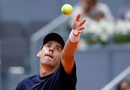 Alex de Minaur celebrates a win at the Madrid Open