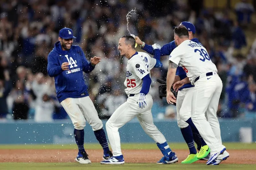 Tommy Edman celebrates walk-off single for Dodgers in thrilling victory over Marlins