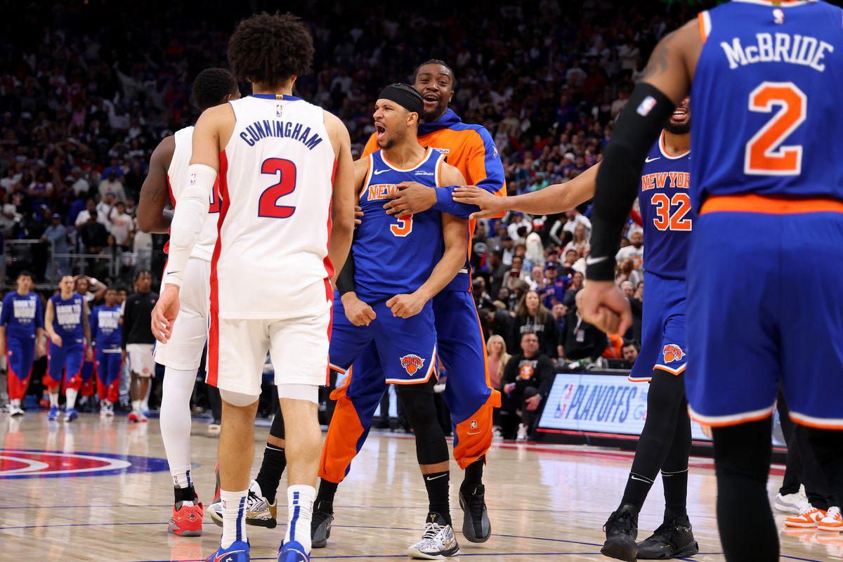 Jalen Brunson celebrates key playoff victory in NBA live action
