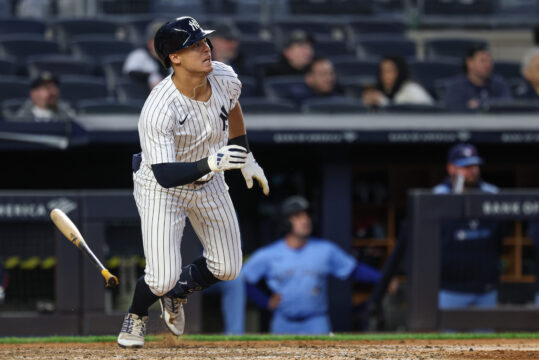 Anthony Volpe at bat for the Yankees during a 2025 game