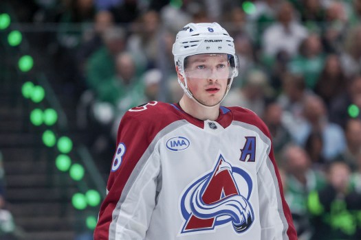Colorado Avalanche player in action during Game 5 against Dallas Stars, showing the Avs' determination