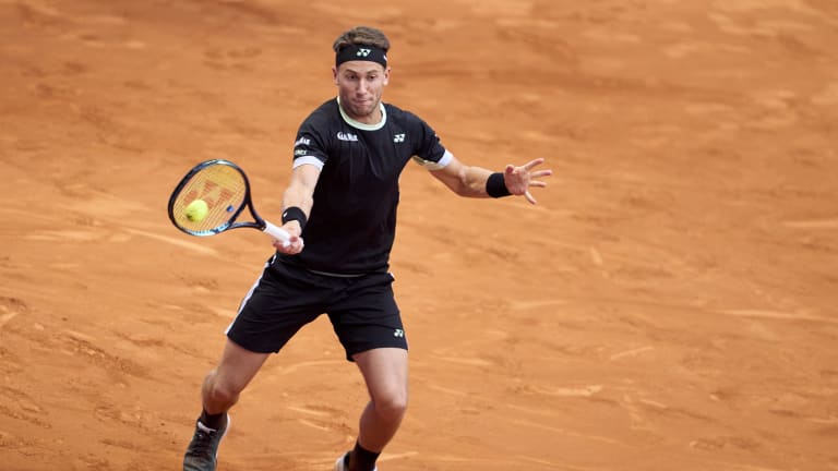 Taylor Fritz serving during a Madrid Open match