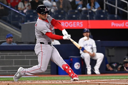 Wilyer Abreu celebrates after his powerful home run against the Blue Jays