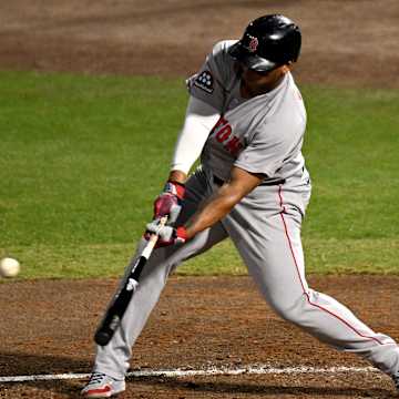 Rafael Devers at bat in Red Sox uniform