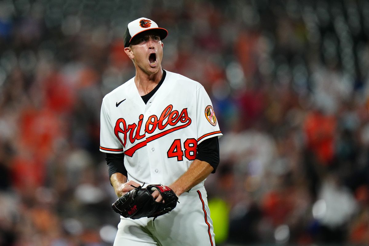Kyle Gibson warming up for his return to the Orioles rotation