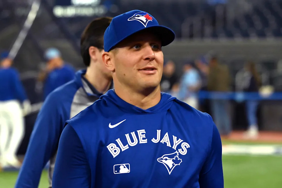 Daulton Varsho batting during the Red Sox vs Blue Jays game