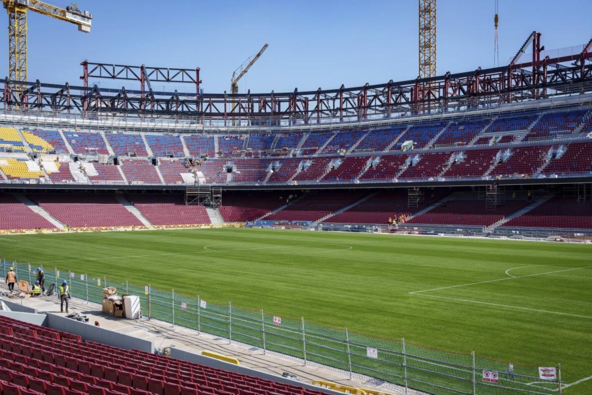 Camp Nou renovation progress showing stands and field