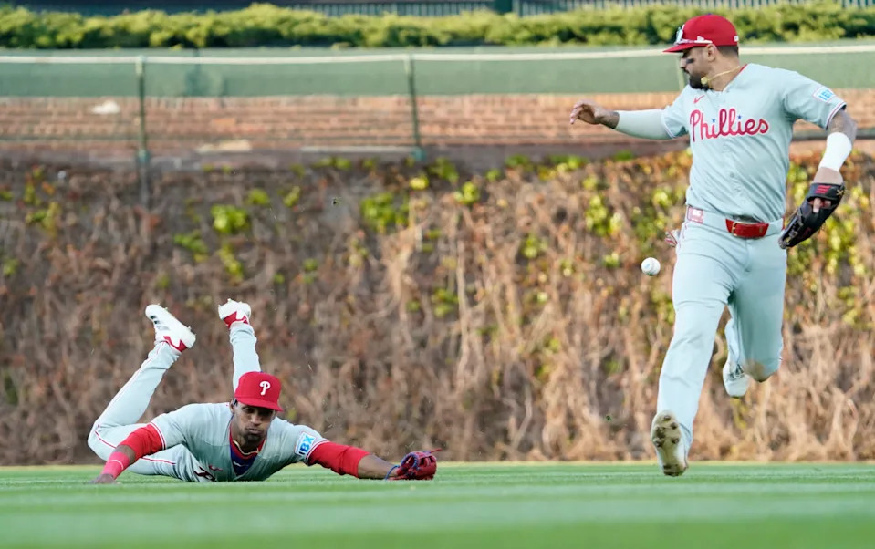 Johan Rojas making a catch in center field for the Phillies