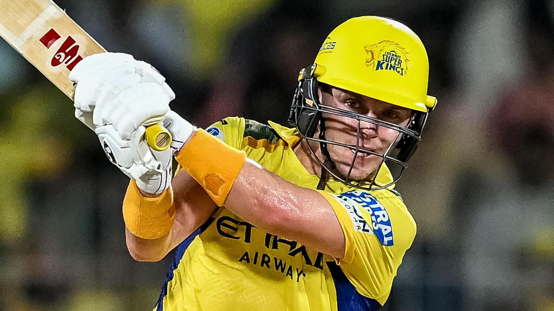 Sam Curran celebrates after his stellar knock for CSK in IPL 2025