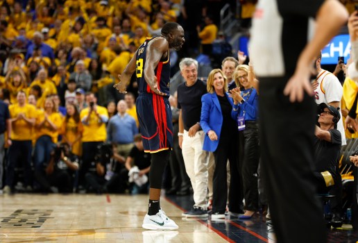 Draymond Green celebrating a defensive stop in Game 4 of the NBA Playoffs