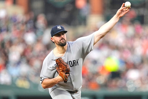 Carlos Rodón pitching for the Yankees in 2025