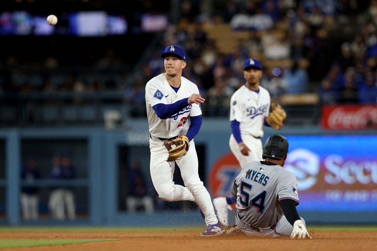 Dodgers players celebrate a win at Dodger Stadium