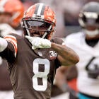 Elijah Moore running a route in a recent NFL game.