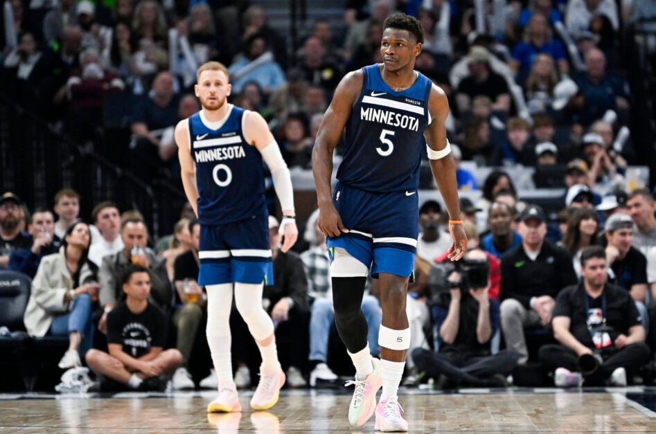 Donte DiVincenzo in action with the Timberwolves during the NBA Playoffs