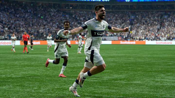 Brian White celebrates after scoring for Vancouver Whitecaps FC