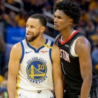 Warriors celebrate a key defensive stop in the playoffs.